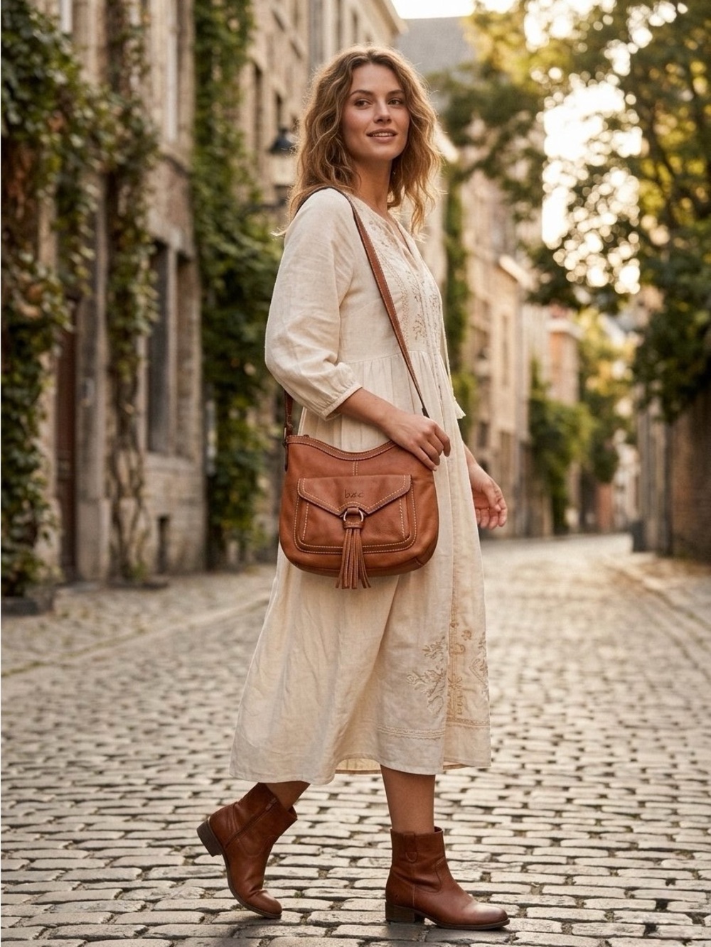 B.O.C Born Concept Cognac Leather Crossbody Boho Shoulder Bag